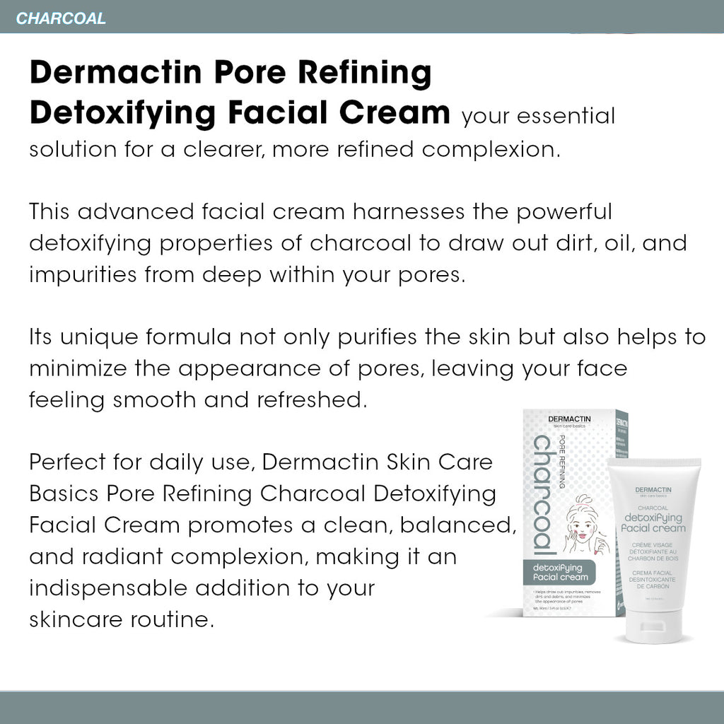 Dermactin Skin Care Basics Pore Refining Charcoal Detoxifying Facial Cream 3 oz