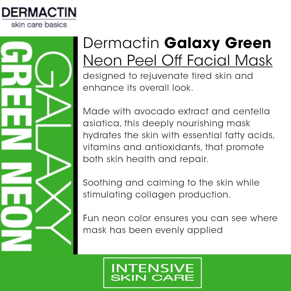 Dermactin Galaxy Green Neon Peel Off Facial Mask with Avocado and Centella Asiatica 1.76 oz.