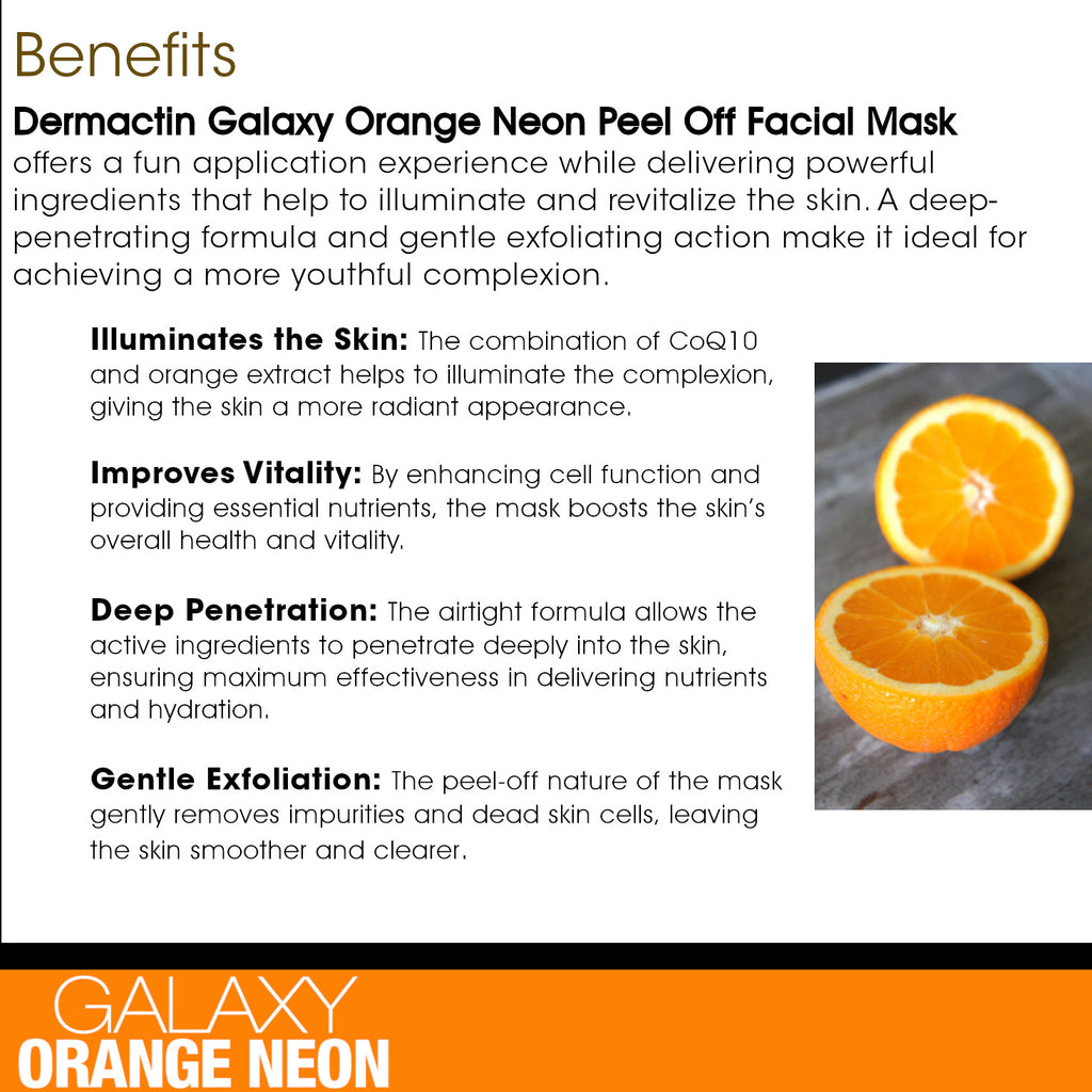 Dermactin Galaxy Orange Neon Peel Off Facial Mask wit with CoQ10 and Orange 1.76 oz.